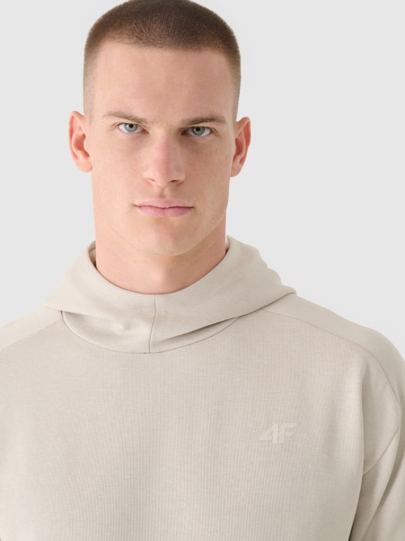 Męska bluza nierozpinana z kapturem 4F 4FRAW24TSWSM2050 - beżowa