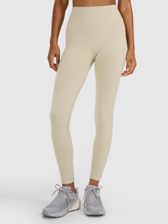 Damskie legginsy treningowe 4F 4FRAW25TFTIF445 - beżowy