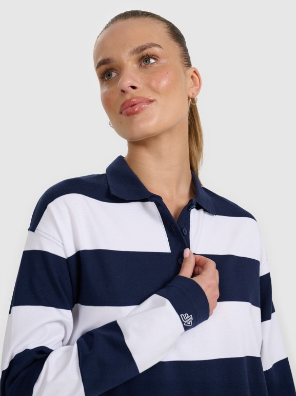 Damski longsleeve w paski 4F 4FRAW25TLONF604 - granatowy