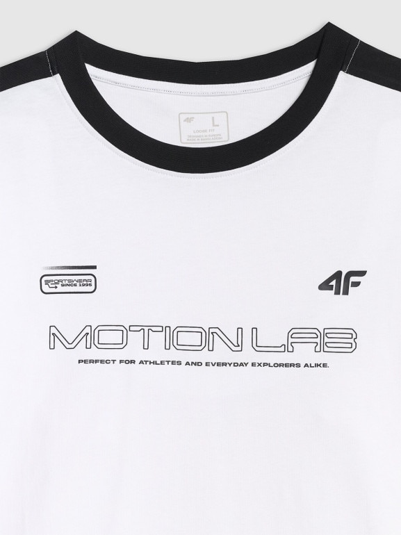 Męski longsleeve oversize z nadrukiem 4F 4FRAW25TLONM653 - biały
