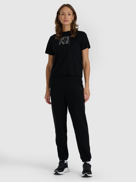 Damskie spodnie dresowe joggery 4F 4FRAW25TTROF1613 - czarne