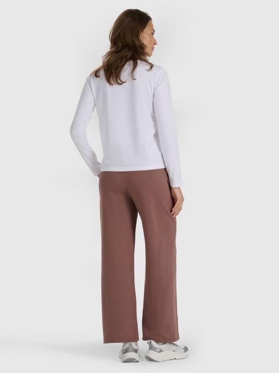 Damskie spodnie dresowe z szerokimi nogawkami 4F 4FRAW25TTROF1614 - brązowe