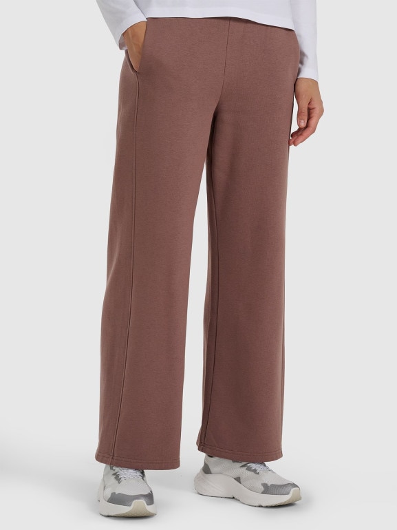 Damskie spodnie dresowe z szerokimi nogawkami 4F 4FRAW25TTROF1614 - brązowe