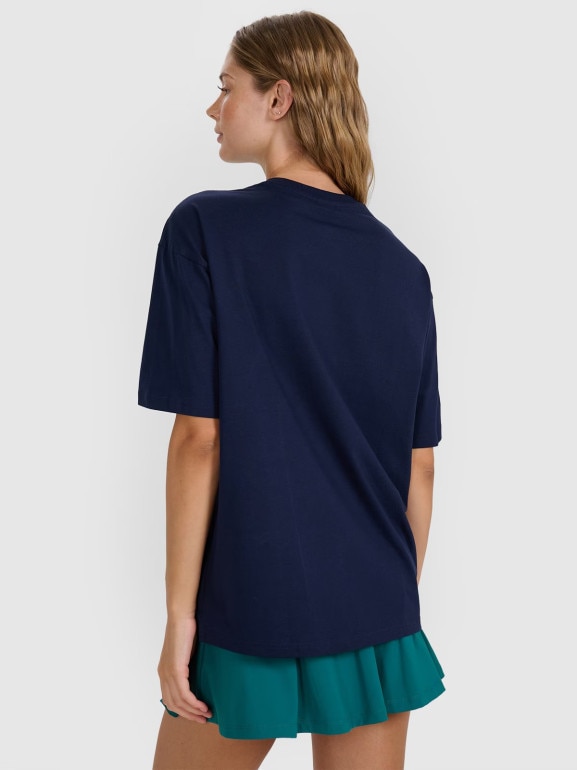 Damski t-shirt z nadrukiem 4F 4FRAW25TTSHF3158 - granatowy