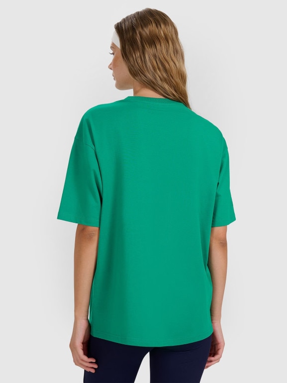 Damski t-shirt z nadrukiem 4F 4FRAW25TTSHF3158 - zielony