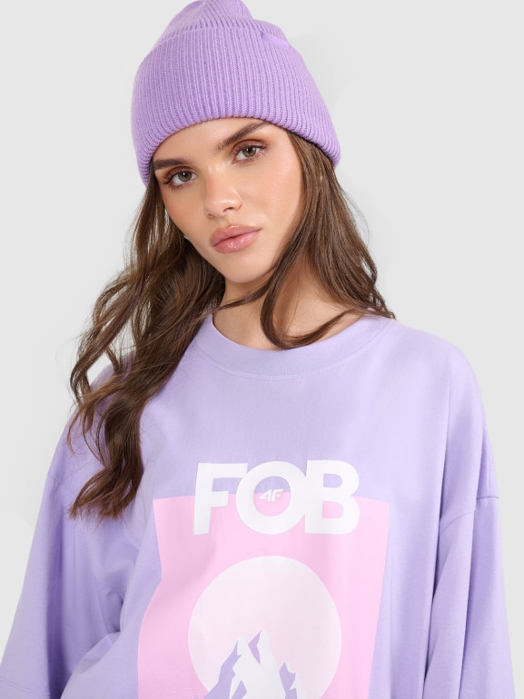 Damski t-shirt z nadrukiem 4F 4FRAW25TTSHF3402 - fioletowy