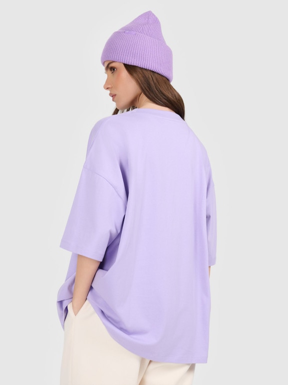 Damski t-shirt z nadrukiem 4F 4FRAW25TTSHF3402 - fioletowy