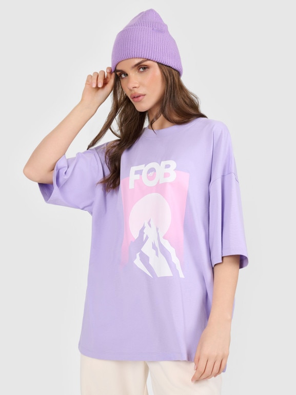 Damski t-shirt z nadrukiem 4F 4FRAW25TTSHF3402 - fioletowy