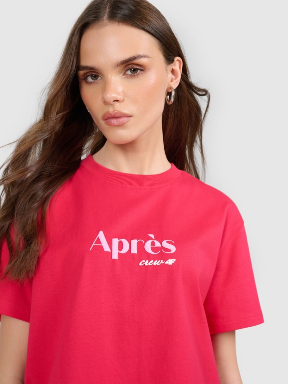 Damski t-shirt z nadrukiem 4F 4FRAW25TTSHF3410 - różowy