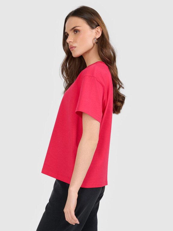 Damski t-shirt z nadrukiem 4F 4FRAW25TTSHF3410 - różowy