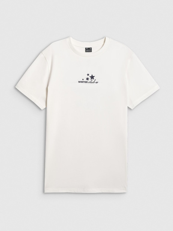 Damski t-shirt z nadrukiem 4F 4FRAW25TTSHF3411 - beżowy