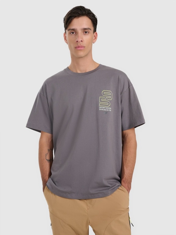 Męski t-shirt z nadrukiem 4F 4FRAW25TTSHM3220 - szary