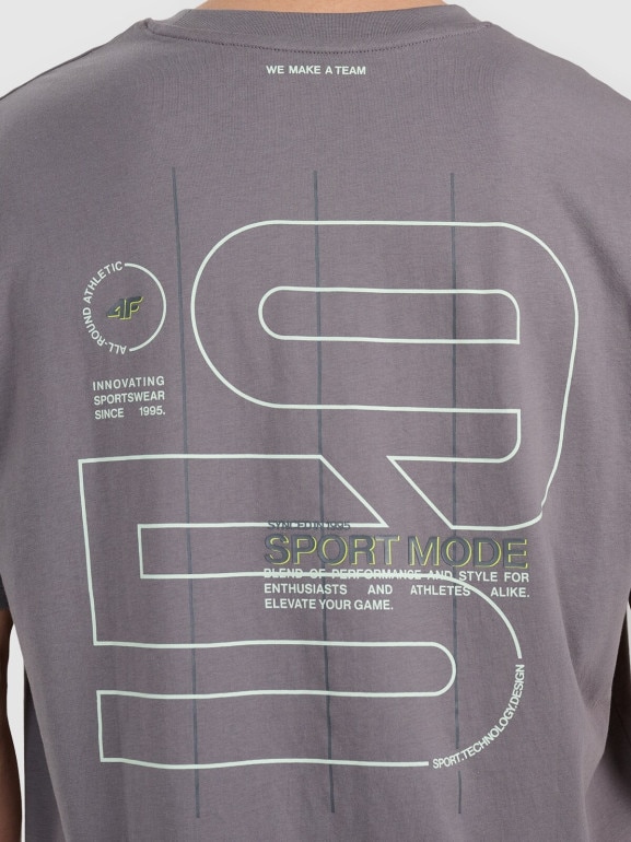 Męski t-shirt z nadrukiem 4F 4FRAW25TTSHM3220 - szary