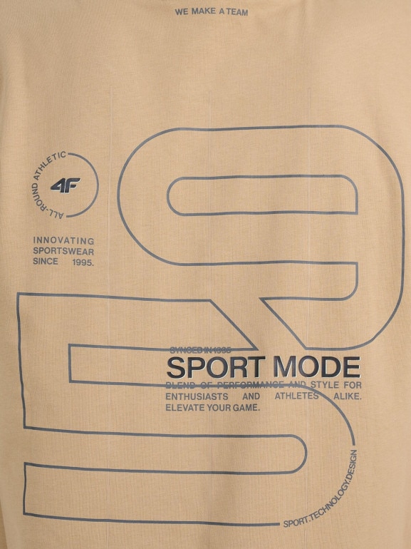 Męski t-shirt z nadrukiem 4F 4FRAW25TTSHM3220 - beżowy