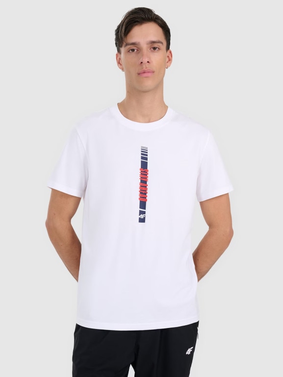 Męsksi t-shirt z nadrukiem 4F 4FRAW25TTSHM3225 - biały