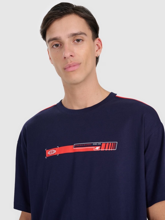 Męski t-shirt oversize z nadrukiem 4F 4FRAW25TTSHM3227 - granatowy