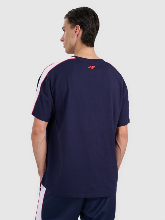 Męski t-shirt oversize z nadrukiem 4F 4FRAW25TTSHM3227 - granatowy