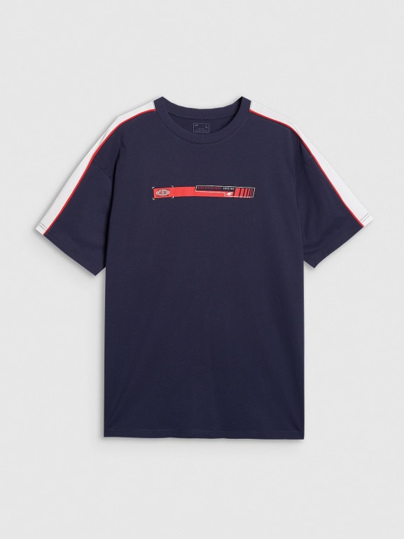 Męski t-shirt oversize z nadrukiem 4F 4FRAW25TTSHM3227 - granatowy