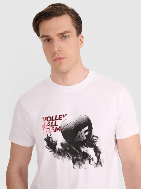 Męski t-shirt z nadrukiem 4F 4FRAW25TTSHM3235 - biały