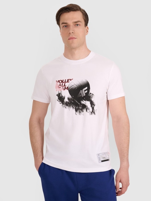 Męski t-shirt z nadrukiem 4F 4FRAW25TTSHM3235 - biały