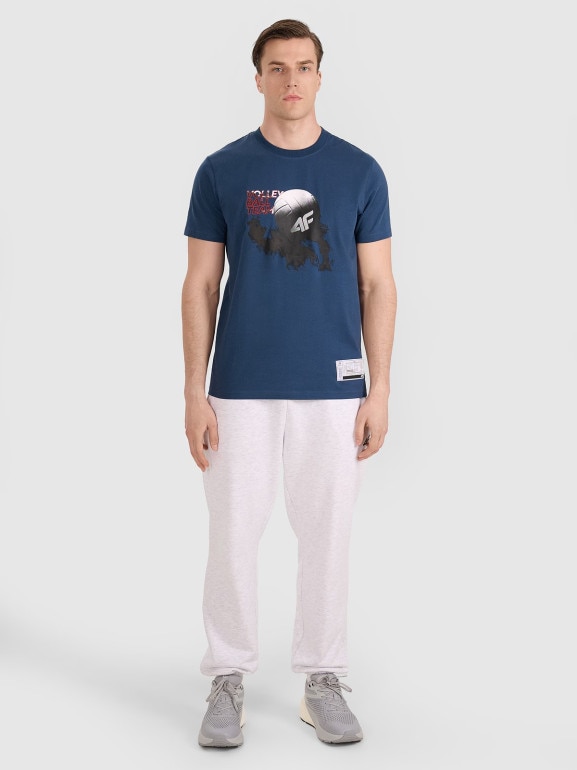 Męski t-shirt z nadrukiem 4F 4FRAW25TTSHM3235 - turkusowy