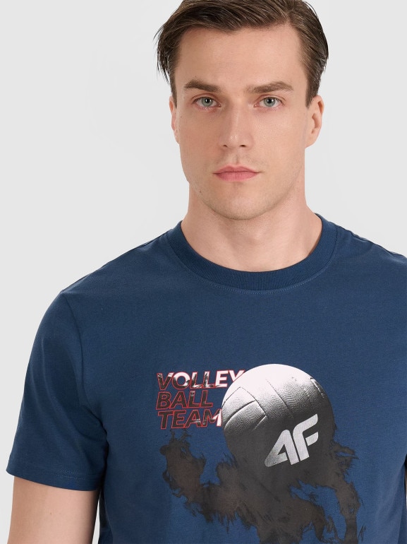 Męski t-shirt z nadrukiem 4F 4FRAW25TTSHM3235 - turkusowy