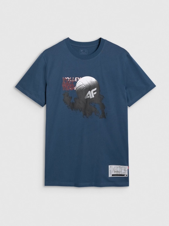 Męski t-shirt z nadrukiem 4F 4FRAW25TTSHM3235 - turkusowy