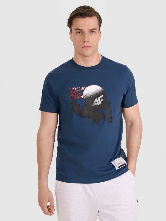 Męski t-shirt z nadrukiem 4F 4FRAW25TTSHM3235 - turkusowy