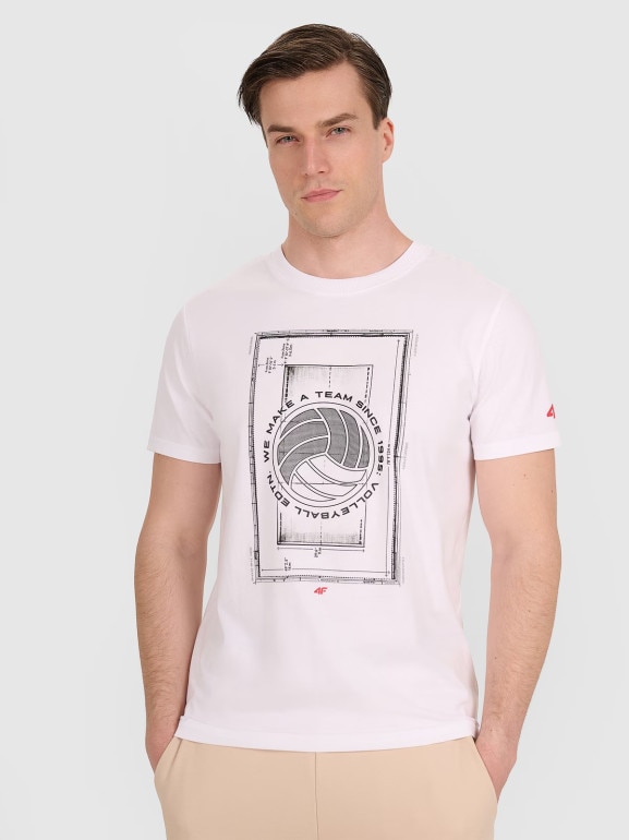 Męski t-shirt z nadrukiem 4F 4FRAW25TTSHM3236 - biały