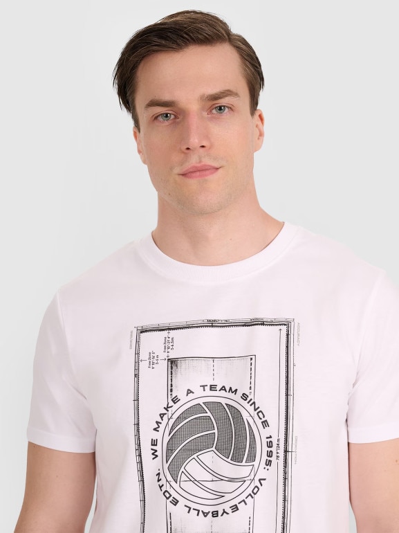 Męski t-shirt z nadrukiem 4F 4FRAW25TTSHM3236 - biały