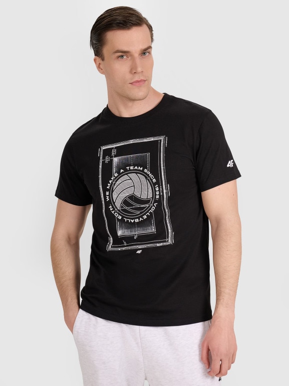 Męski t-shirt z nadrukiem 4F 4FRAW25TTSHM3236 - czarny