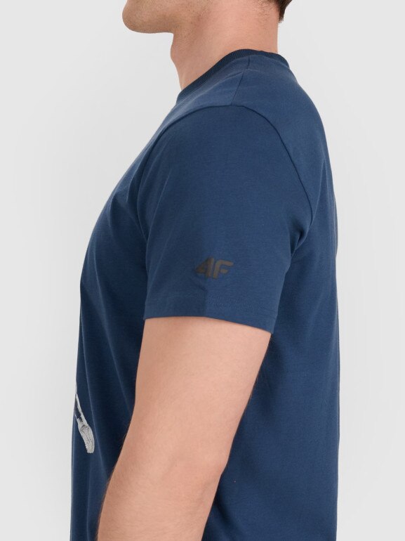 Męski t-shirt z nadrukiem 4F 4FRAW25TTSHM3237 - turkusowy