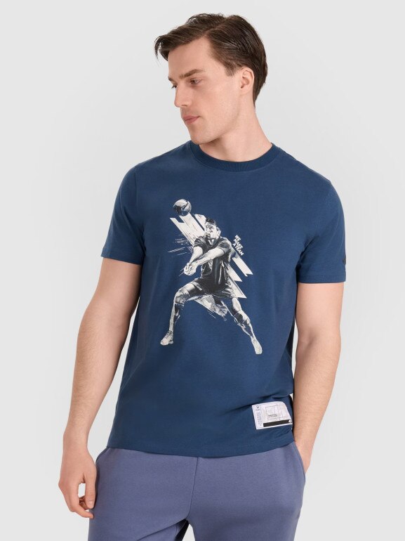 Męski t-shirt z nadrukiem 4F 4FRAW25TTSHM3237 - turkusowy