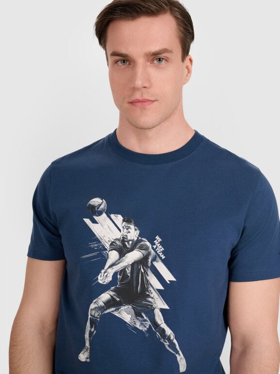 Męski t-shirt z nadrukiem 4F 4FRAW25TTSHM3237 - turkusowy