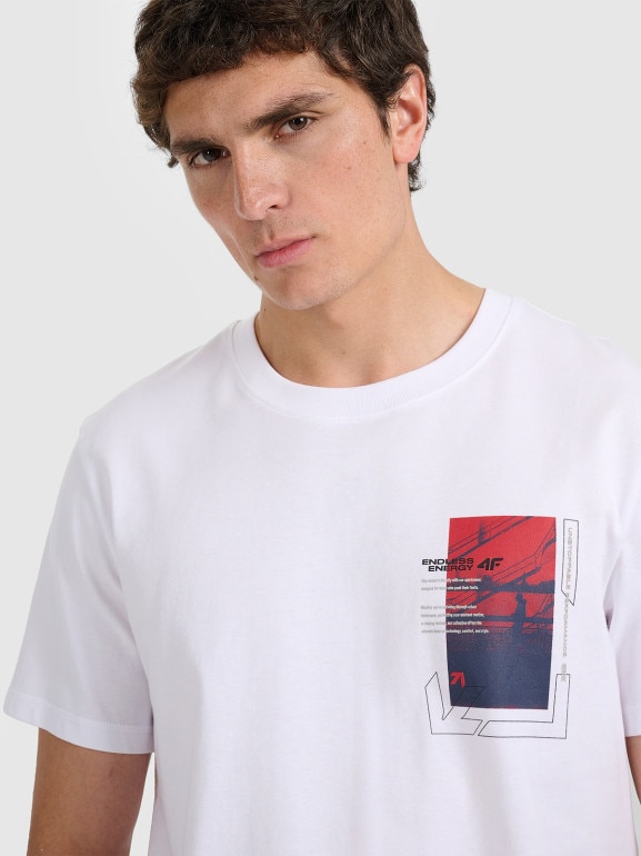 Męski t-shirt z nadrukiem 4F 4FRAW25TTSHM3256 - biały