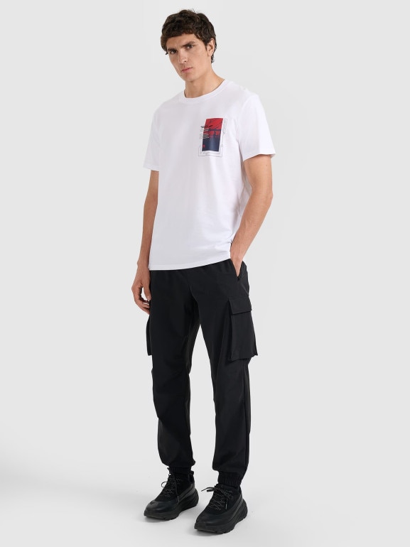 Męski t-shirt z nadrukiem 4F 4FRAW25TTSHM3256 - biały