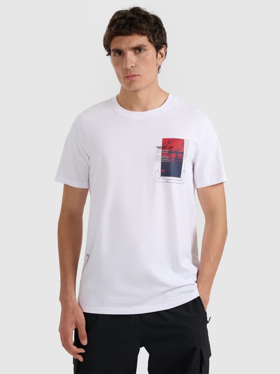 Męski t-shirt z nadrukiem 4F 4FRAW25TTSHM3256 - biały