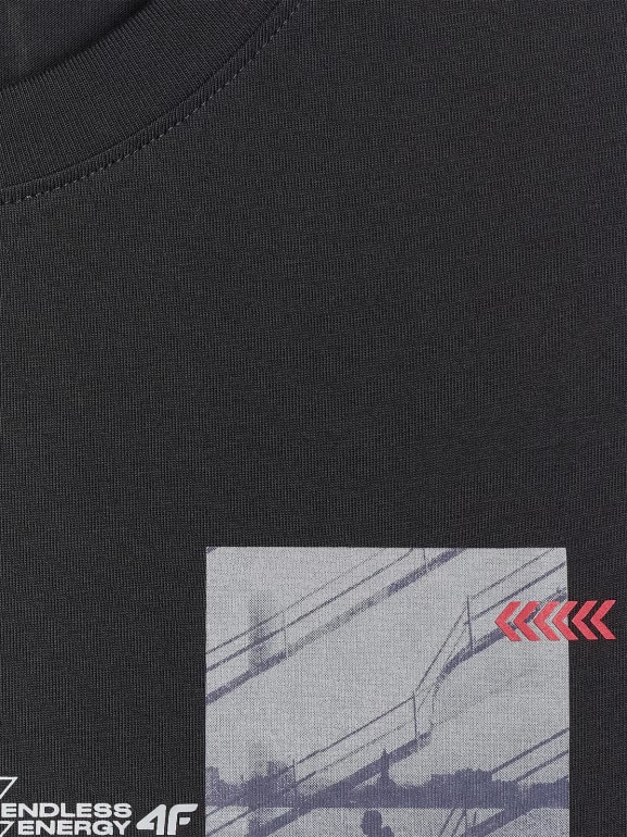 Męski t-shirt z nadrukiem 4F 4FRAW25TTSHM3256 - czarny