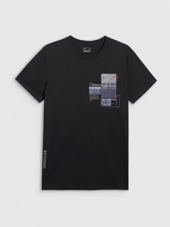 Męski t-shirt z nadrukiem 4F 4FRAW25TTSHM3256 - czarny