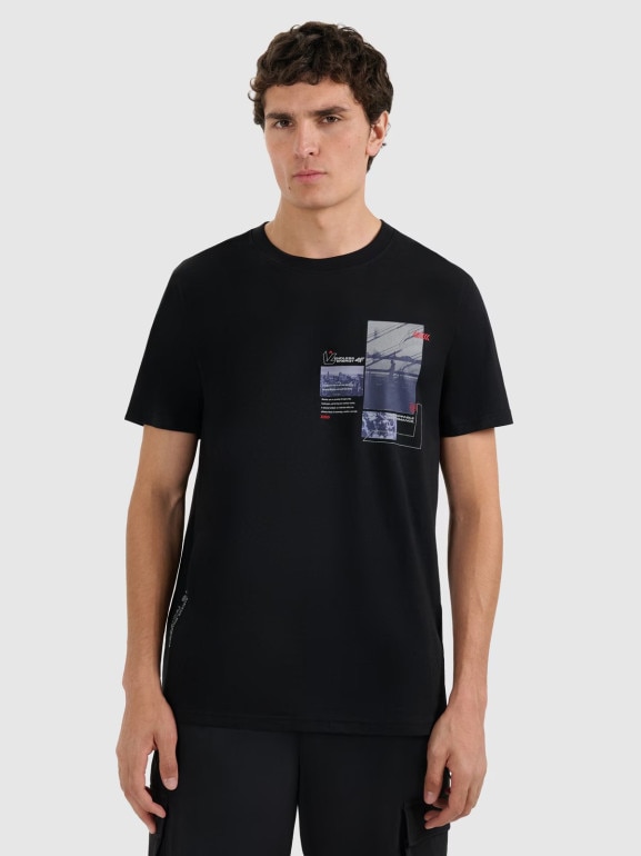 Męski t-shirt z nadrukiem 4F 4FRAW25TTSHM3256 - czarny