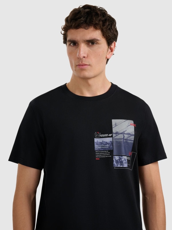 Męski t-shirt z nadrukiem 4F 4FRAW25TTSHM3256 - czarny