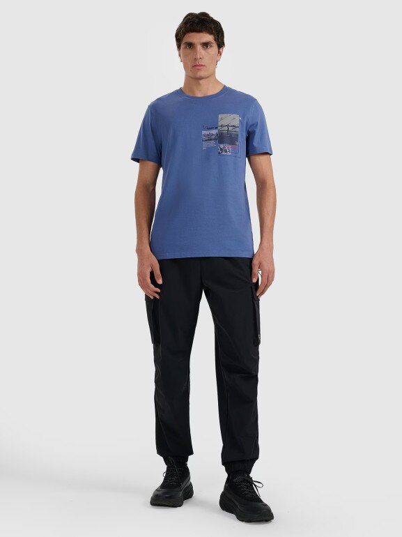 Męski t-shirt z nadrukiem 4F 4FRAW25TTSHM3256 - granatowy