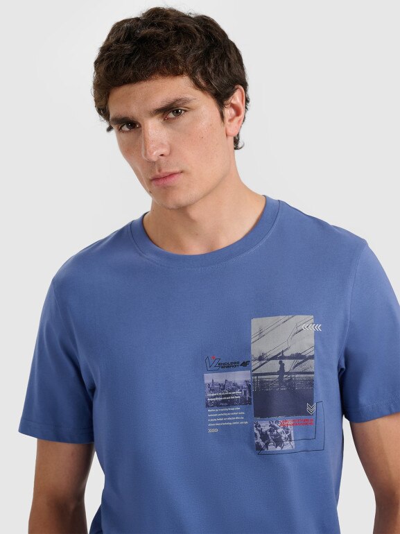 Męski t-shirt z nadrukiem 4F 4FRAW25TTSHM3256 - granatowy