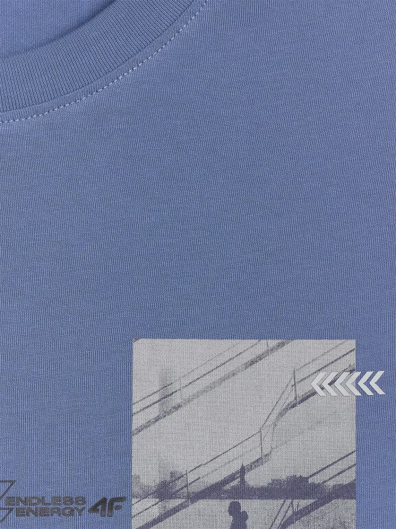 Męski t-shirt z nadrukiem 4F 4FRAW25TTSHM3256 - granatowy