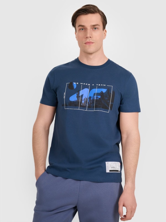 Męski t-shirt z nadrukiem 4F 4FRAW25TTSHM3298 - turkusowy