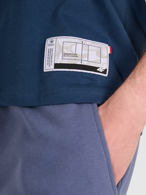 Męski t-shirt z nadrukiem 4F 4FRAW25TTSHM3298 - turkusowy