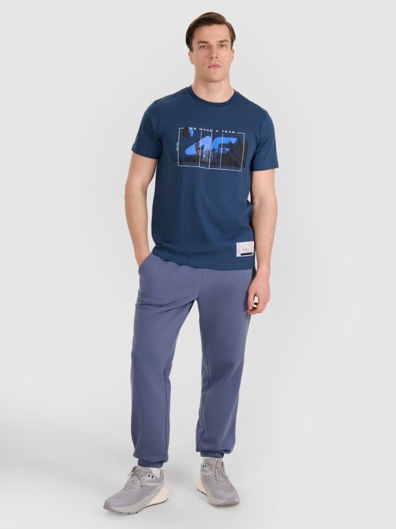 Męski t-shirt z nadrukiem 4F 4FRAW25TTSHM3298 - turkusowy