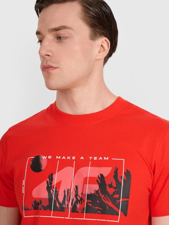 Męski t-shirt z nadrukiem 4F 4FRAW25TTSHM3298 - czerwony