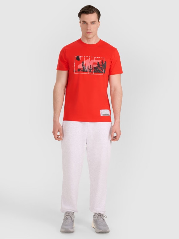 Męski t-shirt z nadrukiem 4F 4FRAW25TTSHM3298 - czerwony