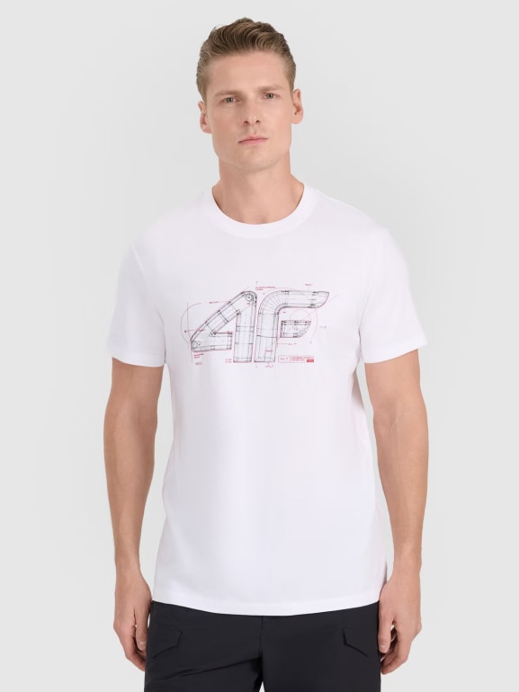 Męski t-shirt z nadrukiem 4F 4FRAW25TTSHM3311 - biały